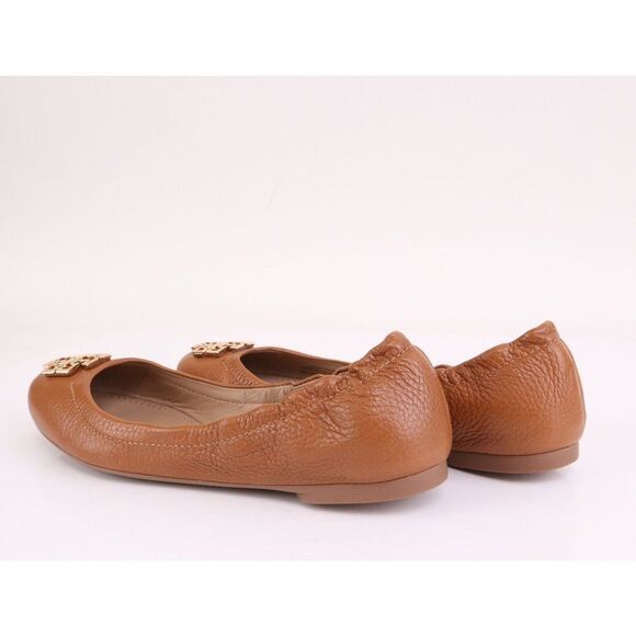 NIB Tory Burch MELINDA Ballet Flats Tumbled Leather in Royal Tan/ Gold in 7.5 - Picture 6 of 11